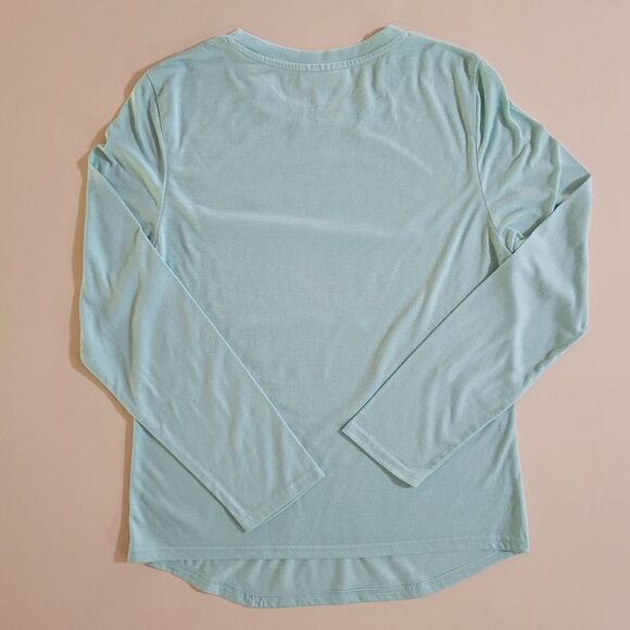 Just Be Women's Aqua Long Sleeve Crewneck Graphic Front Shirt - Picture 10 of 10